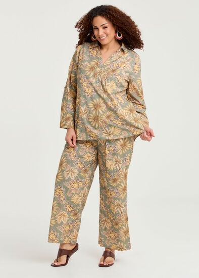 Plus Size Cotton Linen Wide Leg Pant