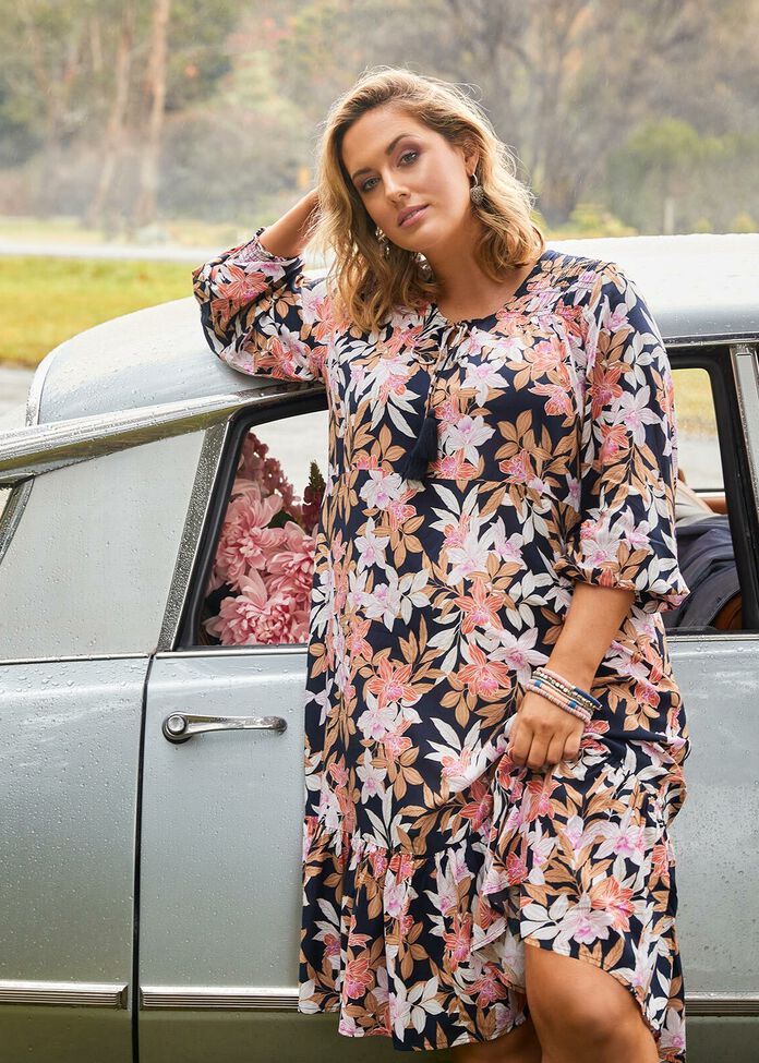 Natural Floral Dress, , hi-res