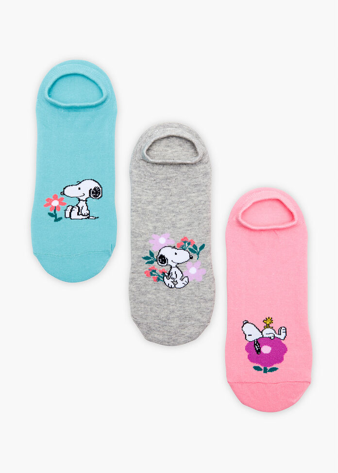 3 Pack Snoopy Floral Cotton Socks, , hi-res