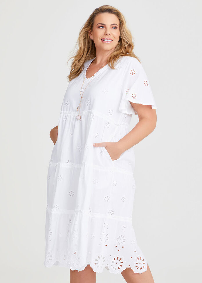 Cotton Broderie Tiered Dress, , hi-res
