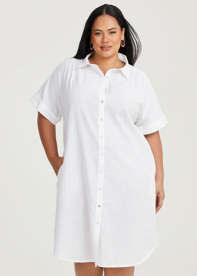 Plus Size Cotton Linen Shirt Dress