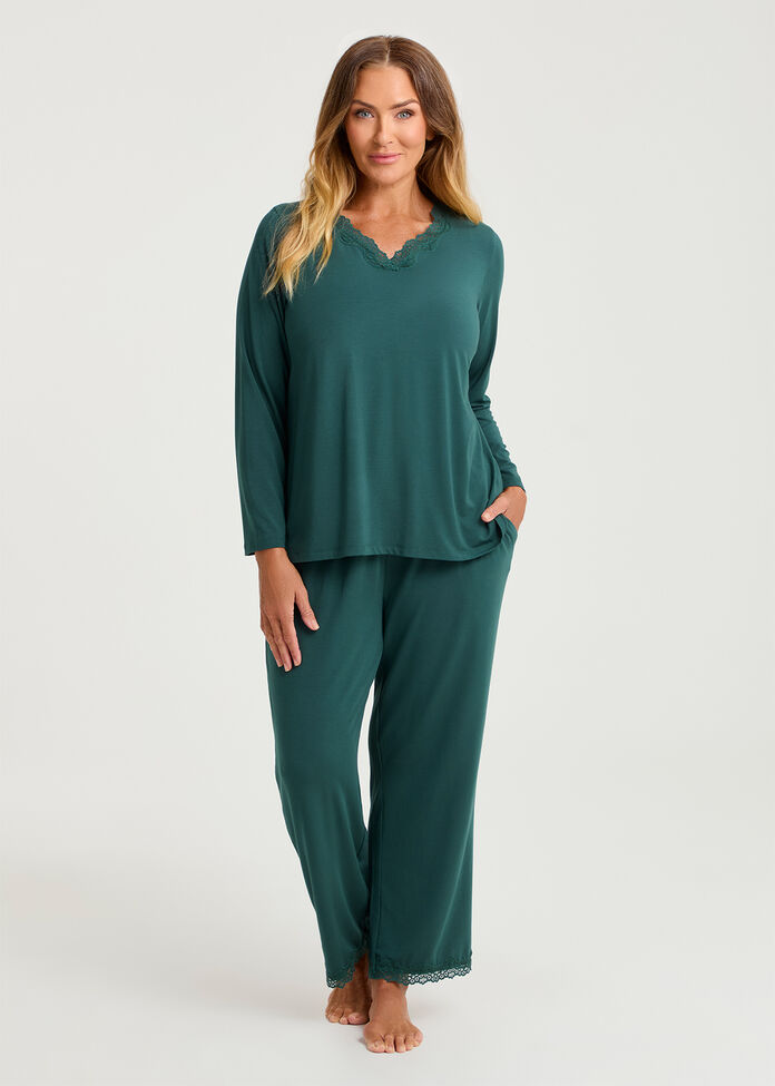 Modal Lace Trim Pyjama Top, , hi-res