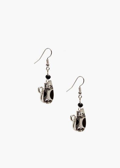 Happy Cat Silver Earrings