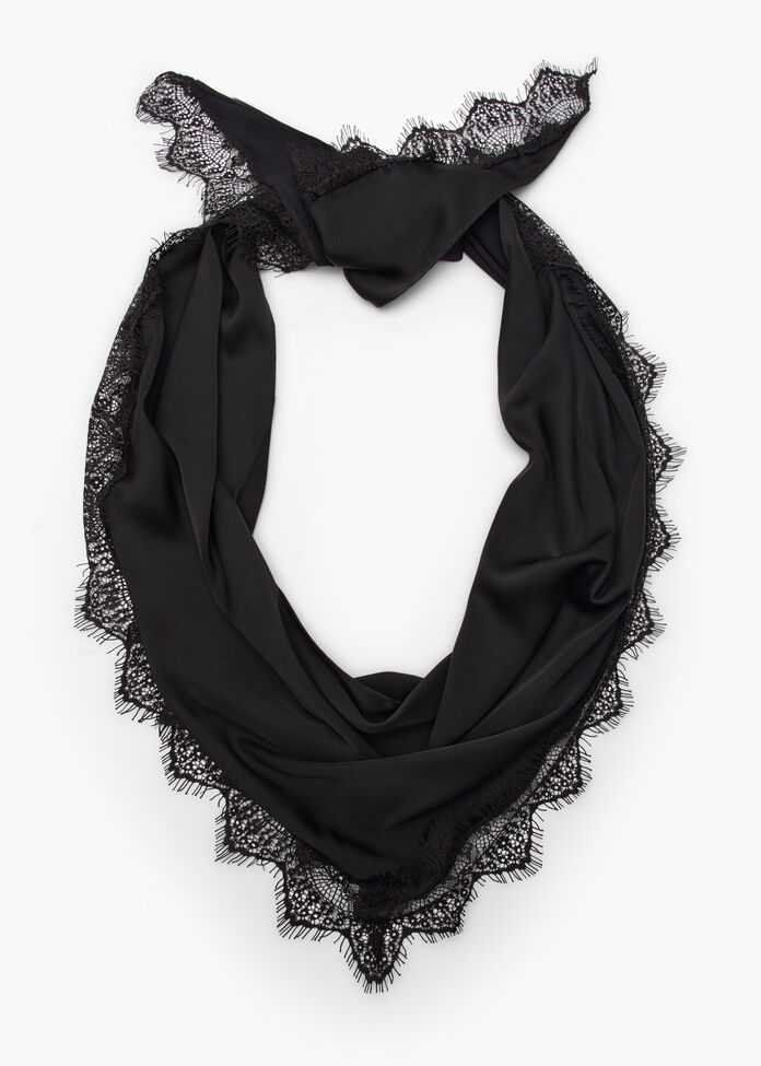 Lace Trim Triangle Scarf, , hi-res