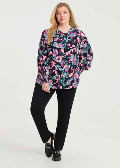 Plus Size Natural Winter Bloom Button Top