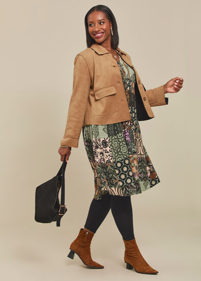 Plus Size Patchwork Suede Outfit