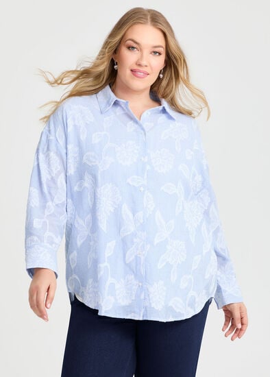 Plus Size Cotton Floral Stripe Shirt