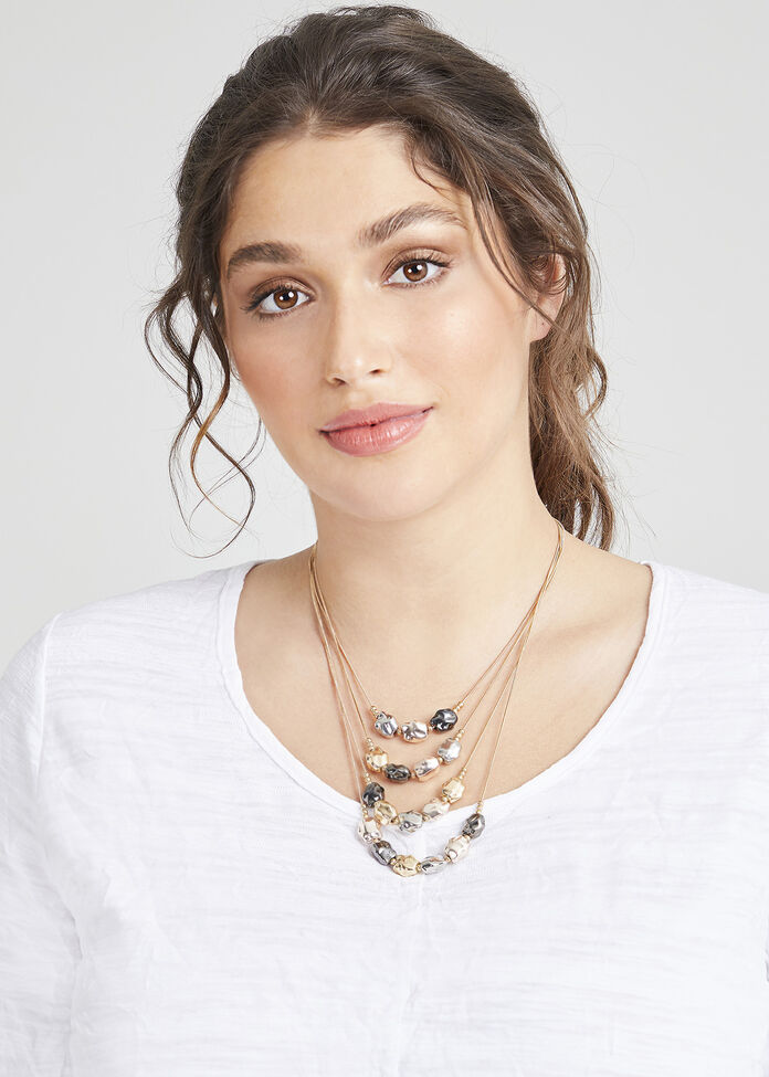 Layered Metal Bead Necklace, , hi-res