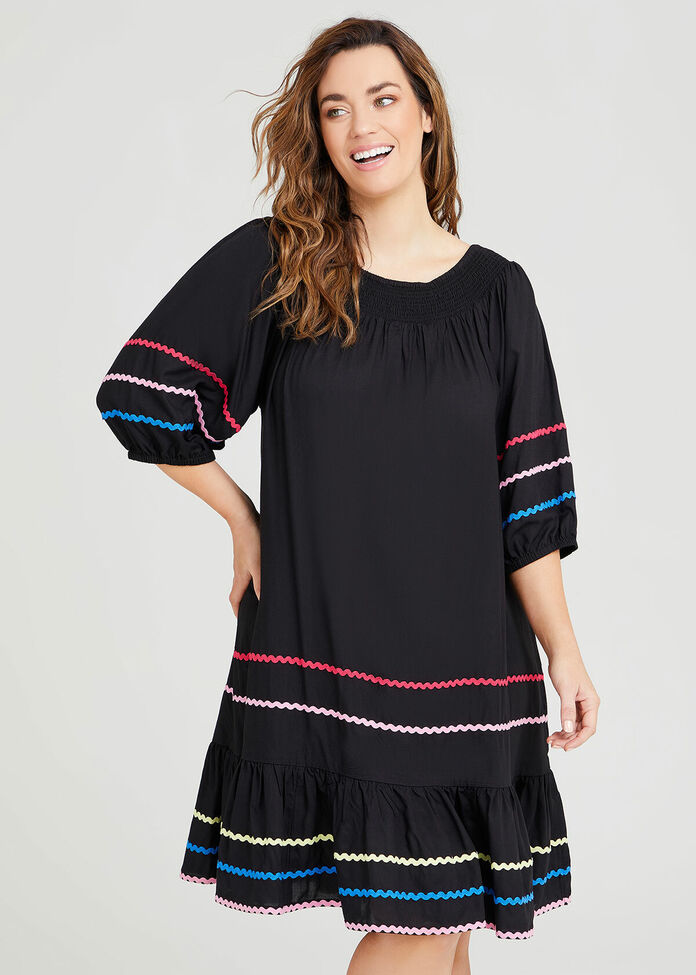 Shop Plus Size Natural Ric Rac Trim Dress in Black Taking Shape AU