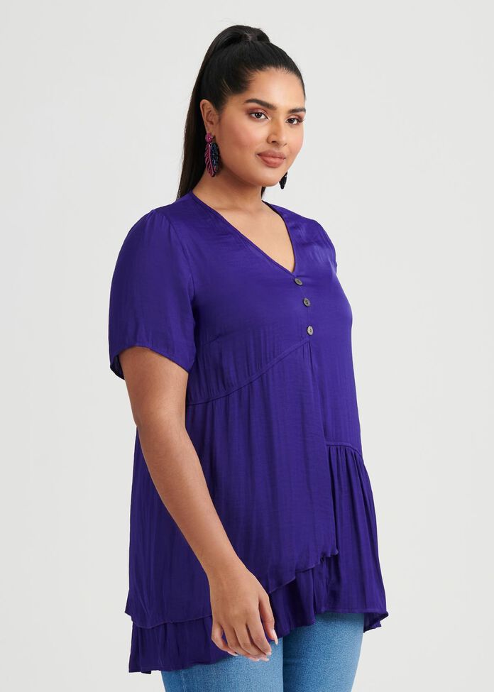 Shop Ready To Ruffle Luxe Tunic in Purple in sizes 12 to 30 | Taking ...
