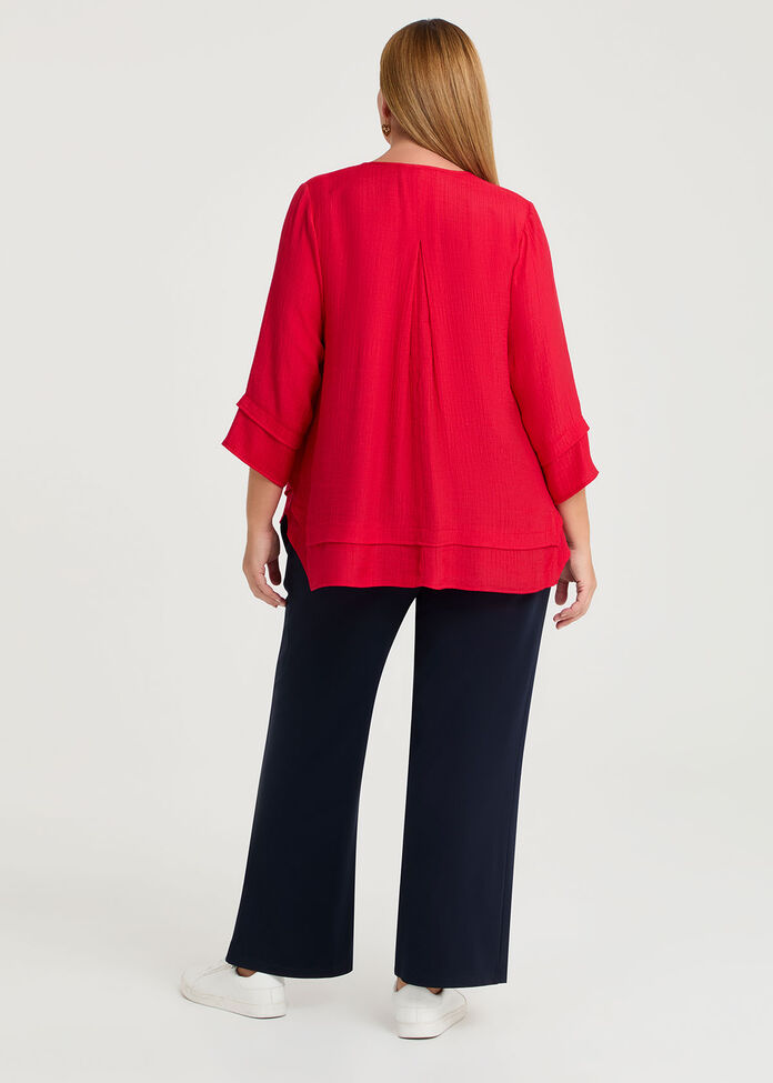 Button Crinkle Natural Top, RACING RED, hi-res