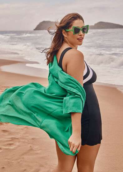 Plus Size Cotton Trim Detail Cover-up