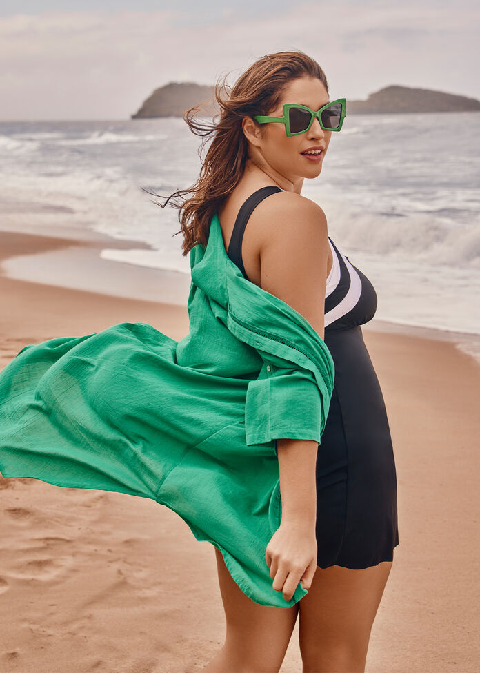 Green Cotton Trim Cover-Up Plus Size Women's Taking Shape AU