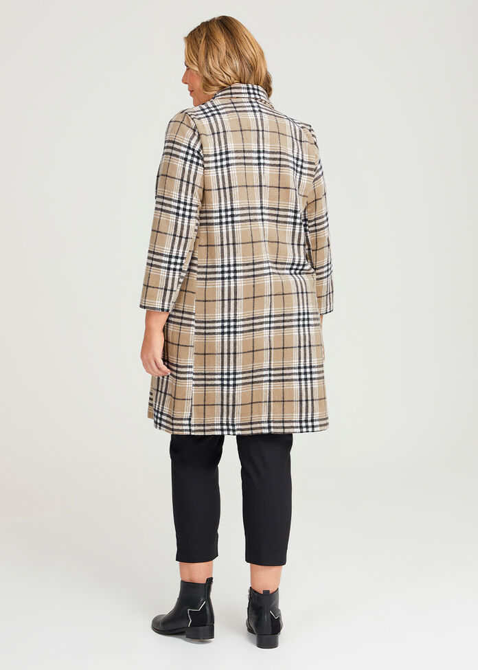 Shop Plus Size Button Longline Check Jacket in Brown Taking Shape AU