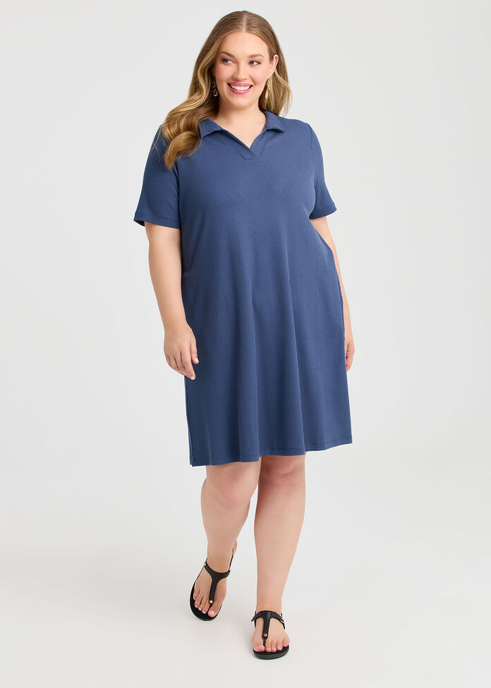 Collared Rib Dress, , hi-res