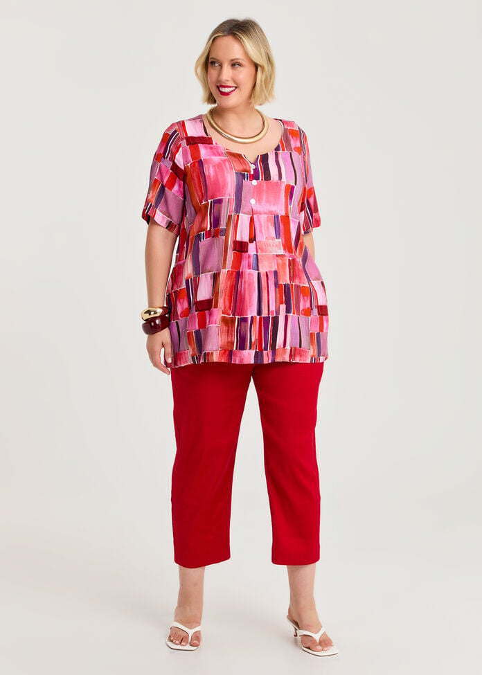 Stretch Linen Taper Crop Pant, , hi-res
