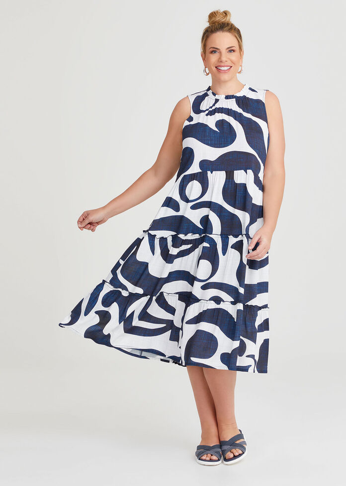 Natural Indigo Print Dress, , hi-res