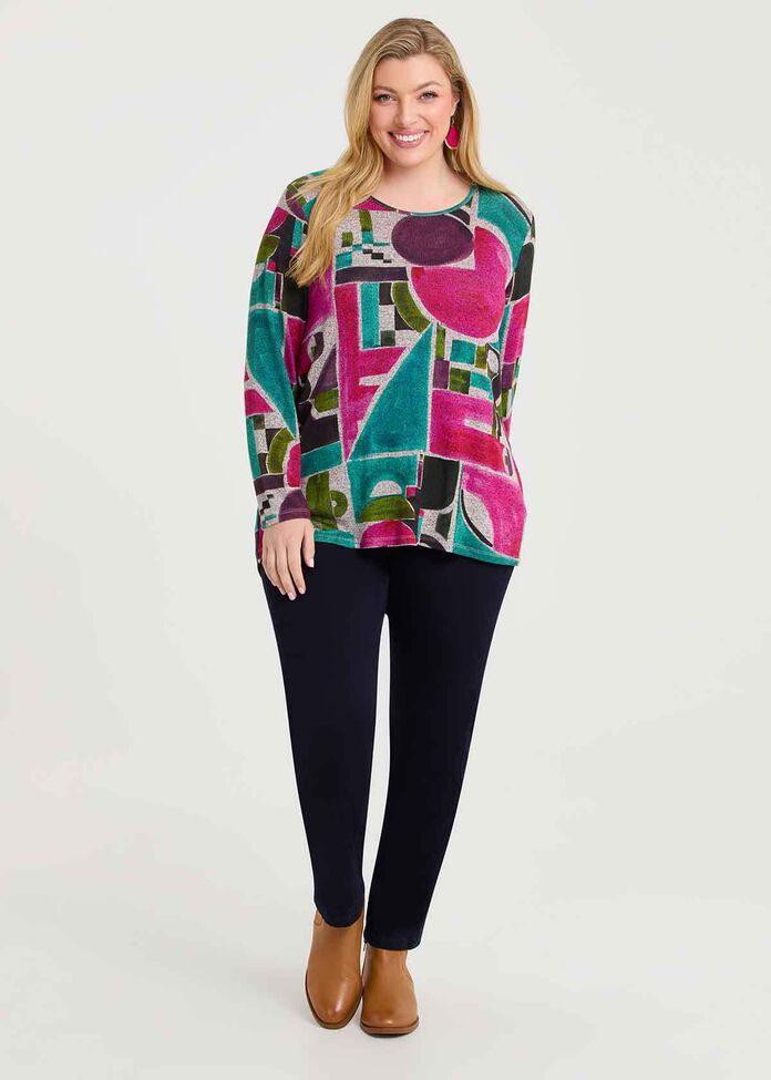Bamboo Cosy Painterly Print Top, , hi-res
