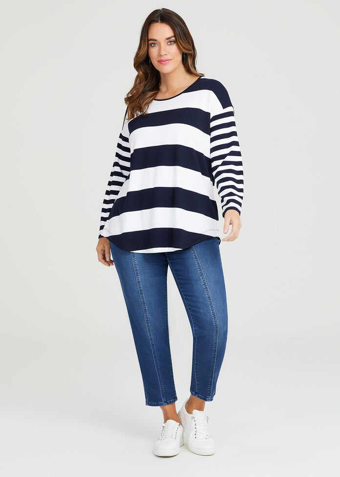 Bamboo Ponte Mix Stripe Top, , hi-res