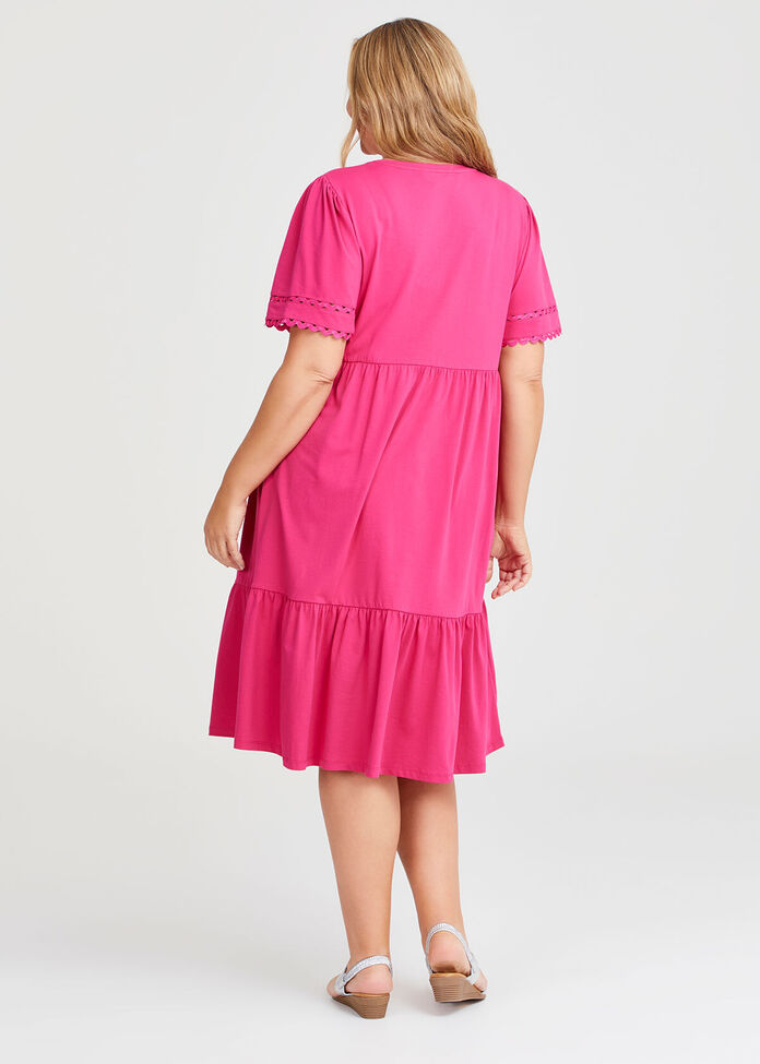 Shop Plus Size Cotton Ric Rac Sleeve Dress, Blue Taking Shape NZ