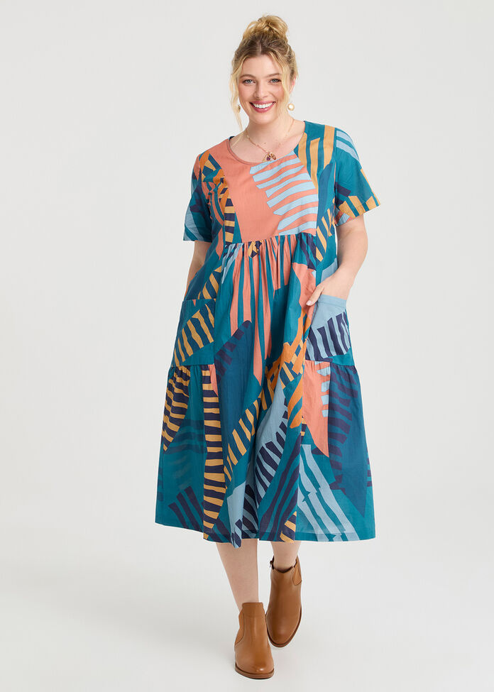 Cotton Pocket Midi Dress, , hi-res