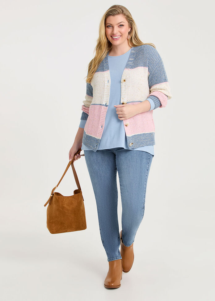 Block Stripe Lurex Cardigan, , hi-res