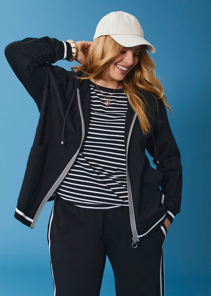 Cotton Stripe 3/4 Top, , hi-res
