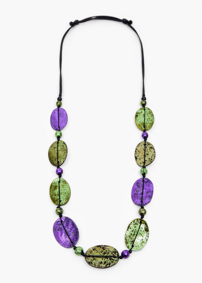 Long Metallic Oval Necklace, , hi-res