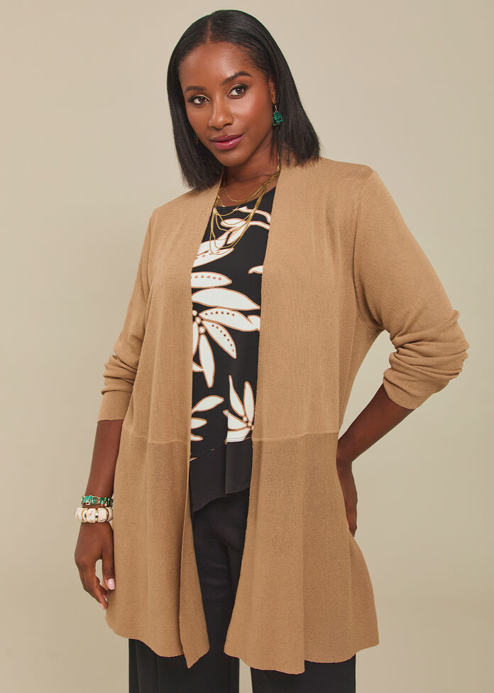 Peplum Milano Natural Cardigan, CARAMEL, hi-res