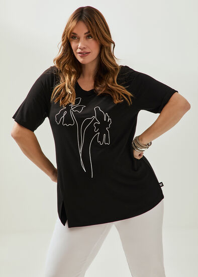 Plus Size Natural Embroidery Flower Top