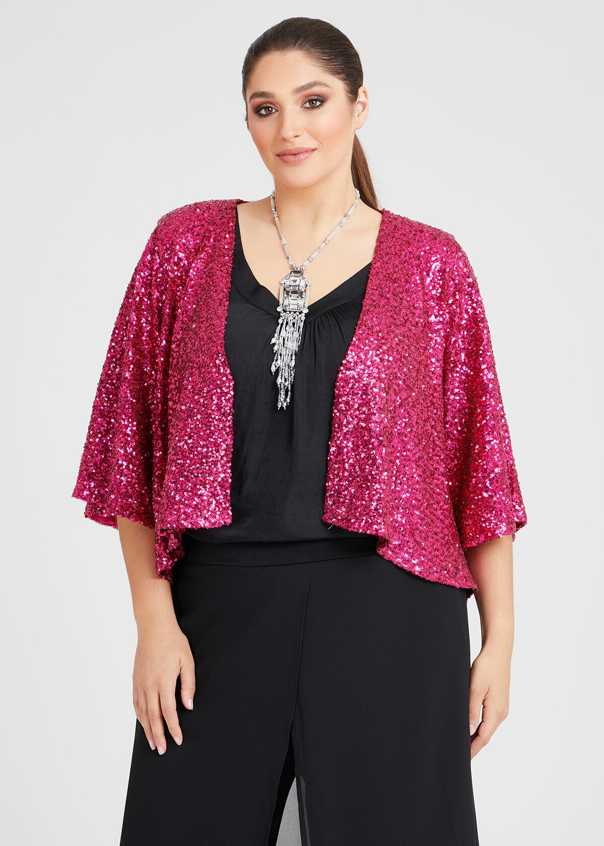 Shop Plus Size Sparkle Sequin Lined Shrug in Pink Taking Shape AU