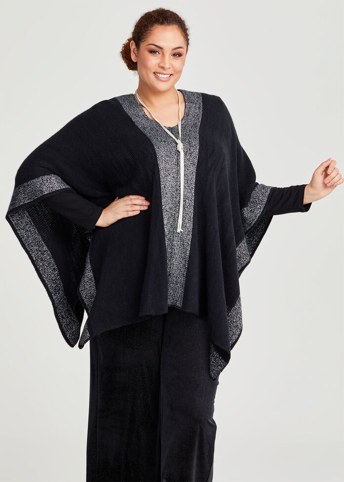 Metallic Stripe Poncho, , hi-res