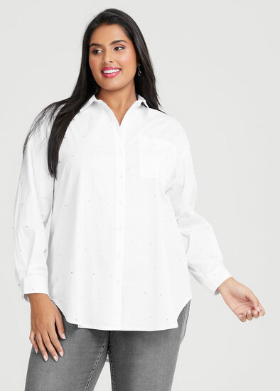 Plus Size Cotton Poplin Diamontes Shirt