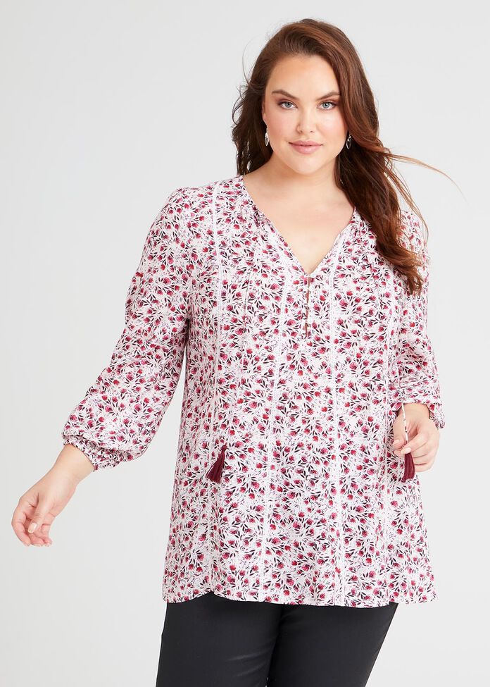 Shop Plus Size Natural Floral Long Sleeve Top in Floral | Sizes 12-30 ...