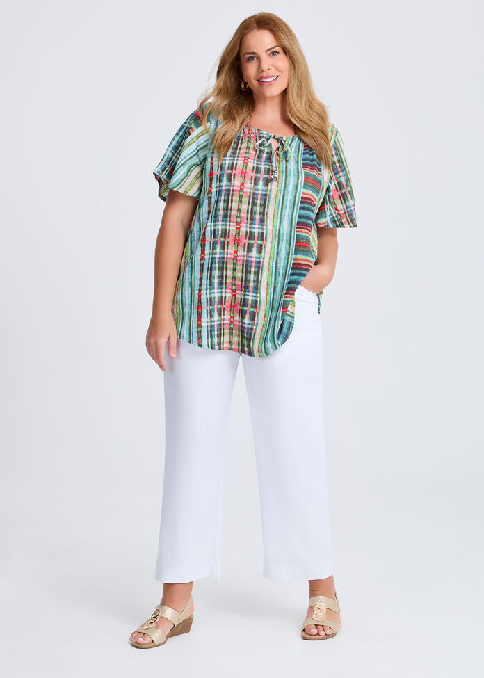 Tie Front Shirring Natural Top, , hi-res