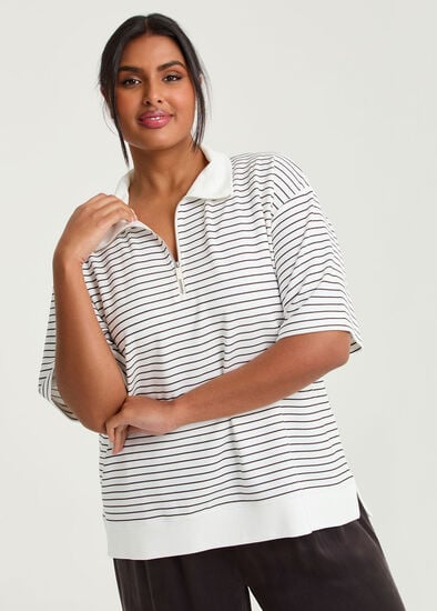 Plus Size Luxe Touch Stripe 1/4 Zip Top