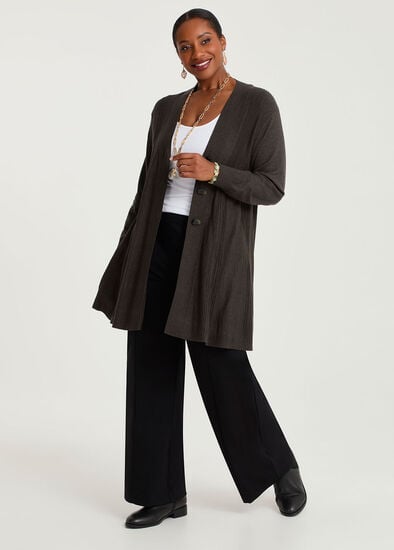 Plus Size Pintuck Swing Natural Cardigan