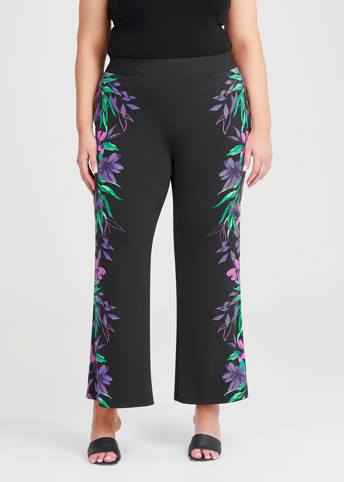 Shop Plus Size Grace Floral Wide Leg Pant in Black Taking Shape AU
