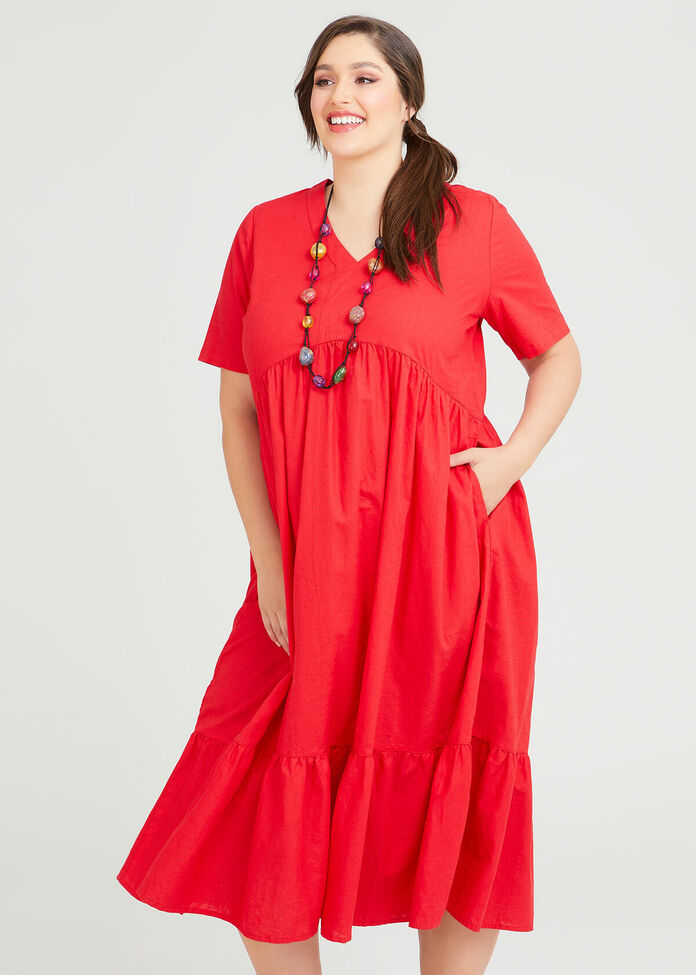 Shop Plus Size Linen Blend Candy Lane Dress in Red Taking Shape AU