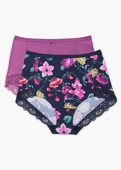 Plus Size 2 Pack Micro Lace Trim Briefs