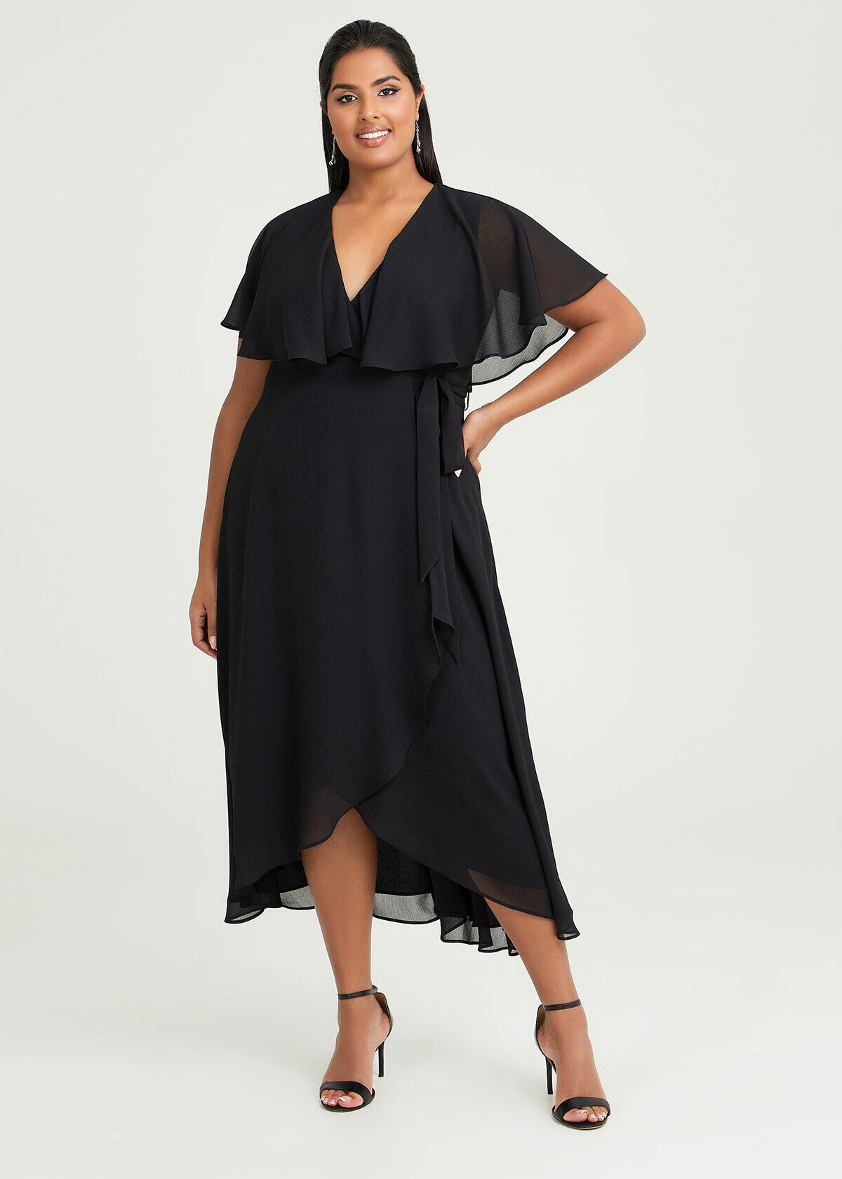 Black chiffon wrap dress hotsell