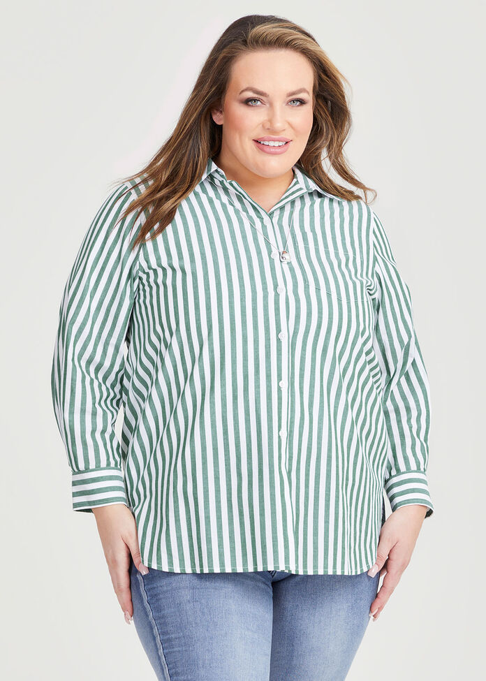 Cotton Bold Stripe Shirt, , hi-res