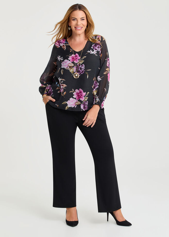 Floral Tencel Shirred Sleeve Blouse, , hi-res
