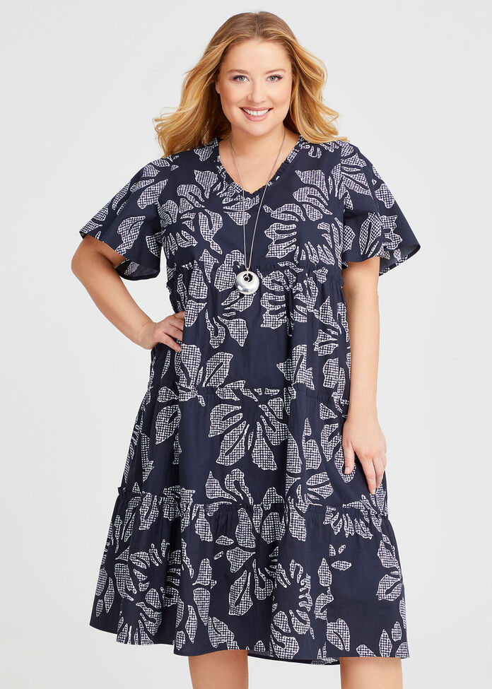 Cotton Floral Gingham Dress, , hi-res
