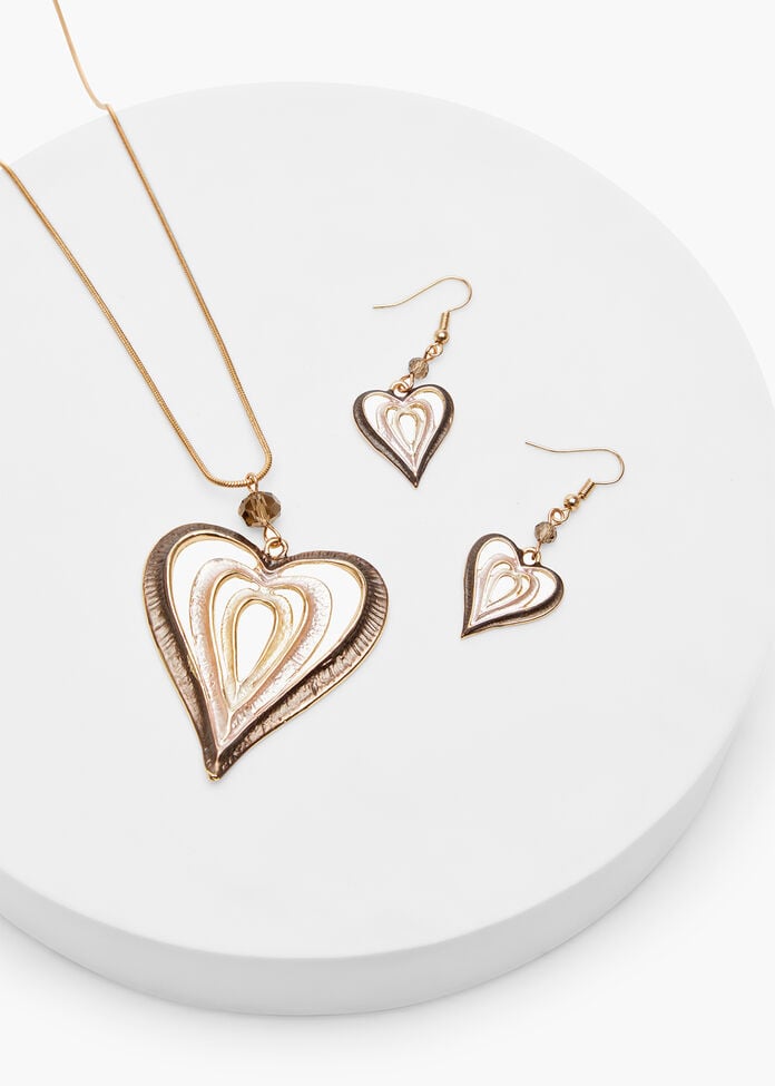 Layered Enamel Heart Earrings, CHOCOLATE, hi-res