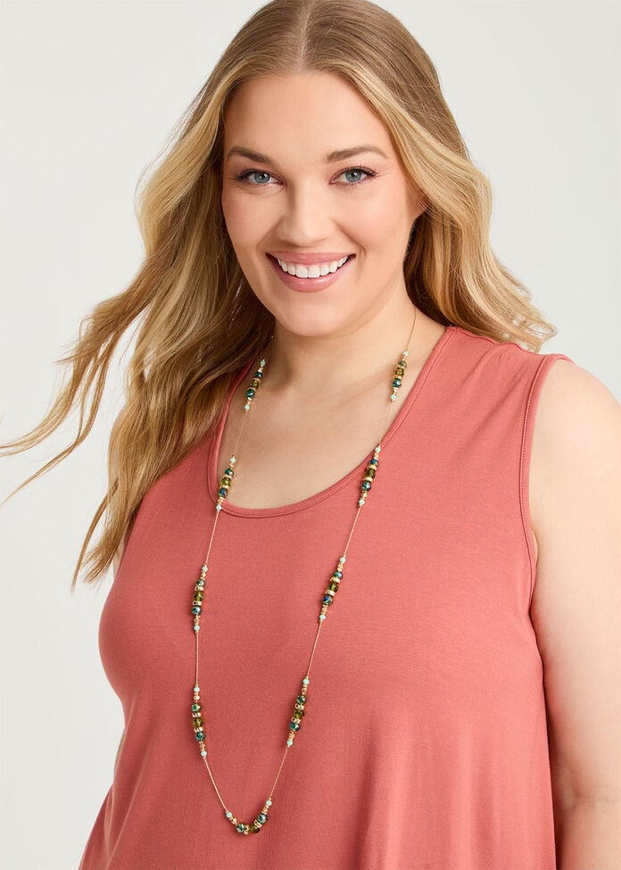 Long Beaded Stationed Necklace, , hi-res