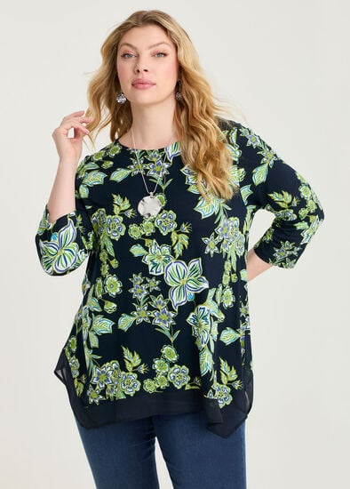 Plus Size Bamboo Botanic Chiffon Hem Top