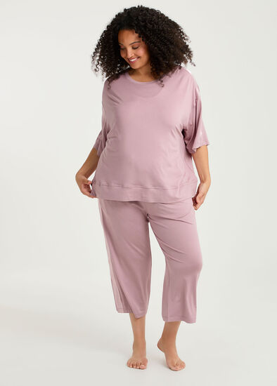 Plus Size Micro Modal Satin Trim Pj 3/4 Pant
