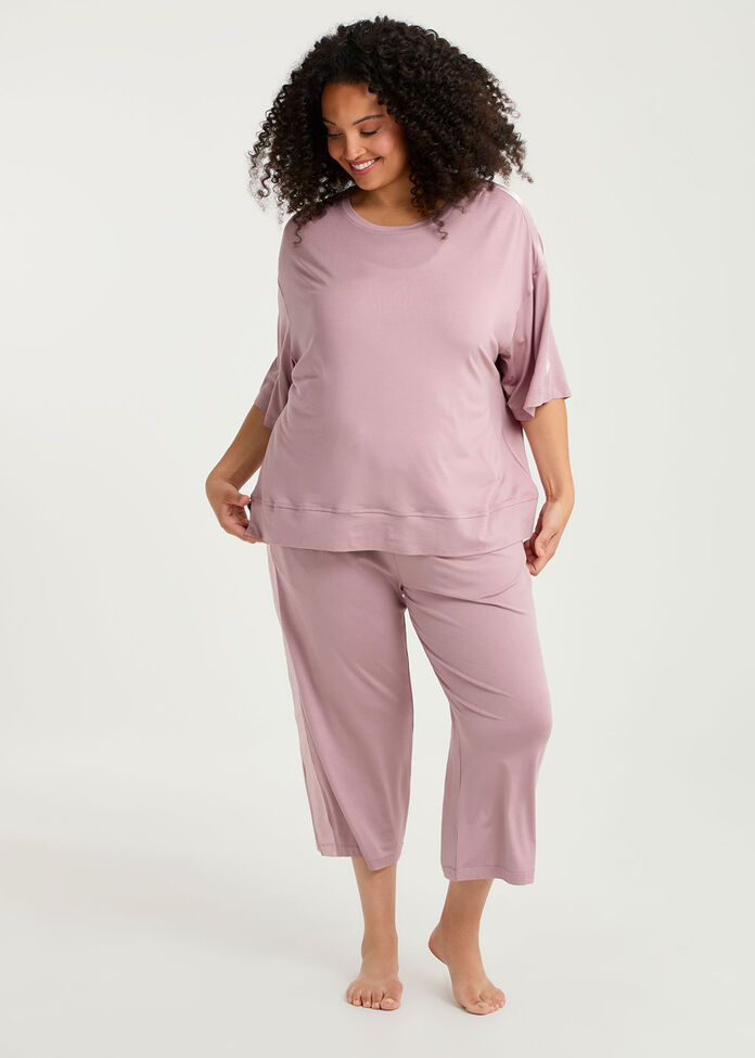 Micro Modal Satin Trim Pj 3/4 Pant, , hi-res