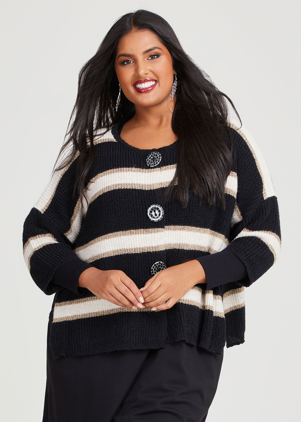 Shop Plus Size Stripe Lurex Jumper in Black Sizes 12 30 Taking Shape NZ